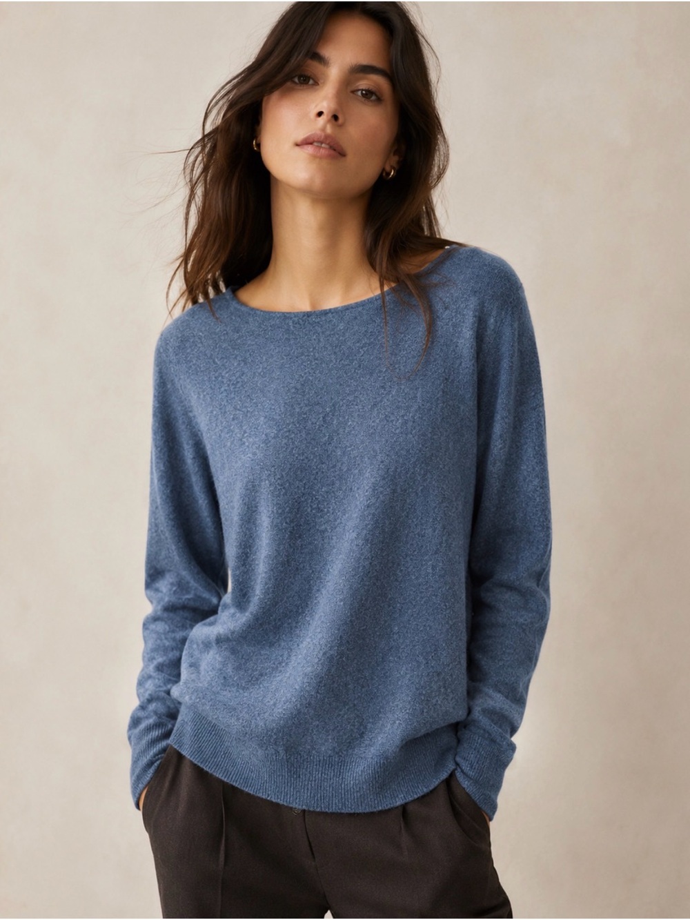 Tahari 100% 2-Ply Cashmere Blue Sweater SZ L Quiet Luxury Soft Girl